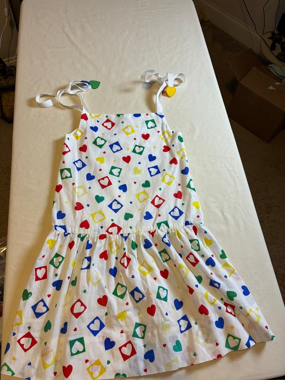 Vintage Renee Michaels Girls Size 7 Heart Print Tie Strap Sundress USA Made